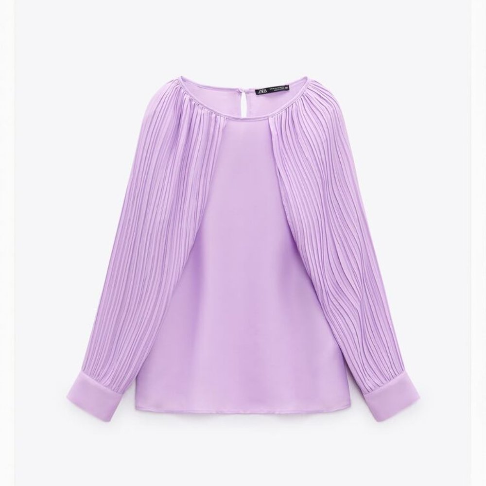 Pleated Cape Sleeved Blouse Lilac